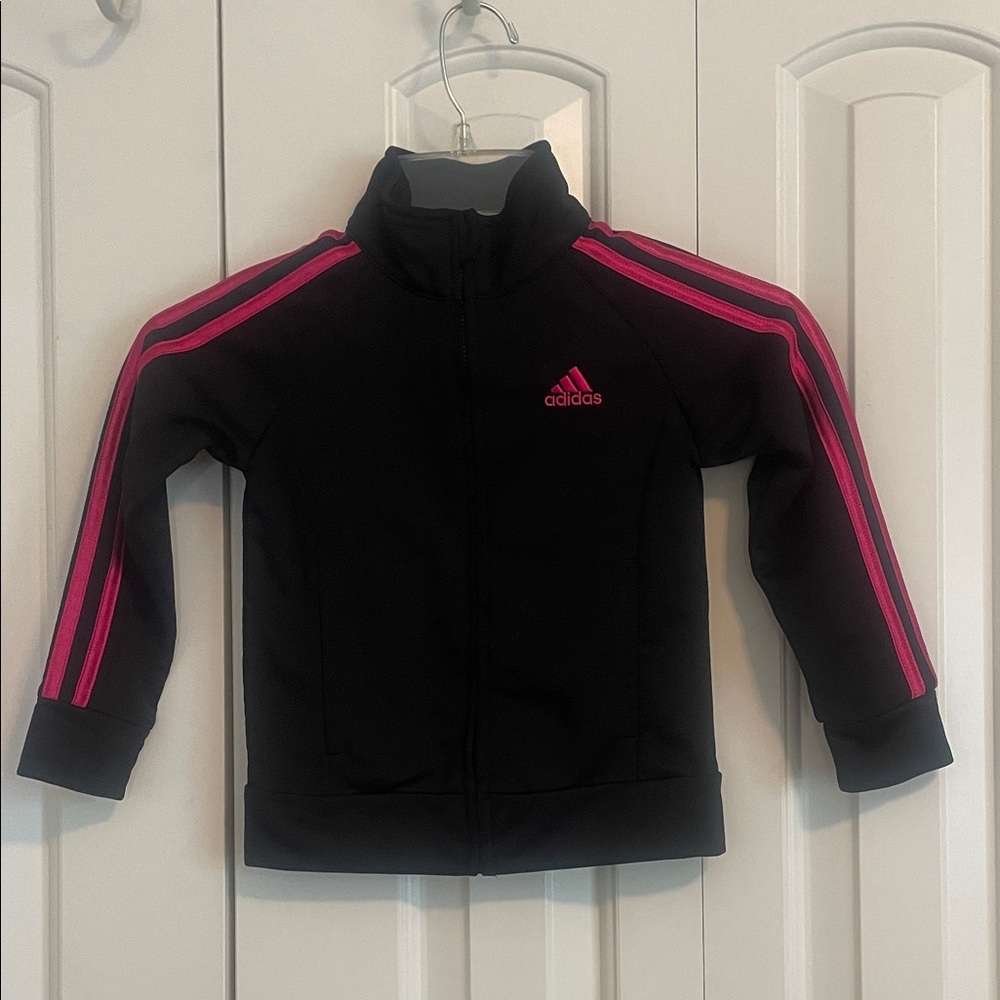 Adidas Youth Black Jacket with Pink Accents